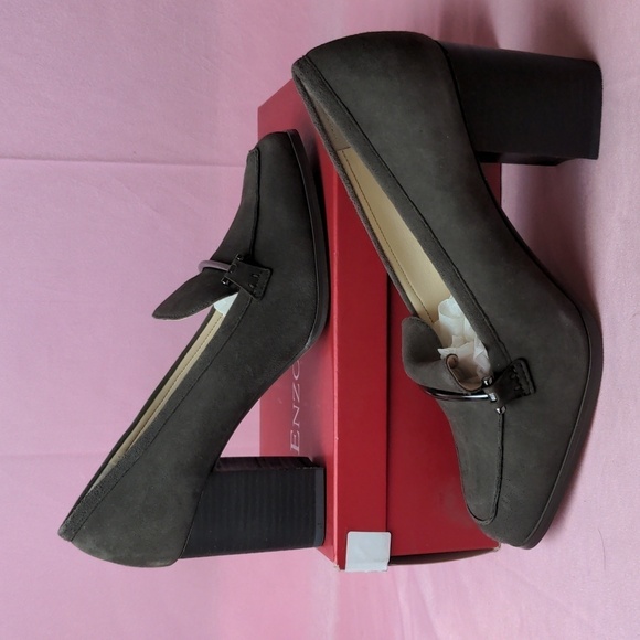 Enzo Angiolini Mardell Terracotta Silky Gray Leather Upper Heeled Loafers 9.5 - Picture 1 of 9